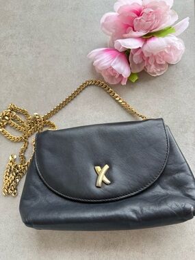 Vintage Paloma Picasso Crossbody Bag Italy Black Soft Leather Chain strap logo